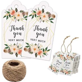 100Pcs Thank You for Celebrating with Us Tags, Floral Thank You Favor Tags, Thank You Tags for Baby Shower, Birthday, Wedding, Bridal Shower, Paper Gift Tags with 100 Feet Natural Jute Twine.