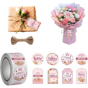 Happy Birthday Tags with String, 100PCS Floral Hanging Labels 500PCS 1.5" Adhesive Labels for Happy Birthday Business Personal Decorative Gift Wrapping in Kuwait
