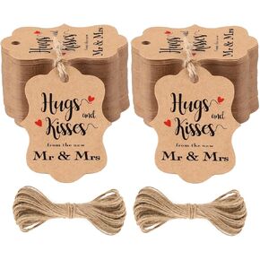 100 قطعة من بطاقات هدايا الزفاف من jijAcraft، بطاقات هدايا من ورق الكرافت مع سلسلة، عناق وقبلات بنية مخصصة من علامات تغليف هدايا السيد والسيدة الجديدة لحفلات الزفاف، وحفلات الزفاف، والذكرى السنوية in Kuwait