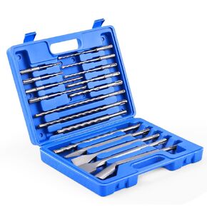 17PCS SDS Plus Rotary Hammer Drill Bits and Chisel Set, Carbide-Tipped Concrete Masonry Drill Bits and Chisels Set for Concrete, Stone, Brick, with Portable Storage Case