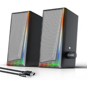 Computer Speakers with 3.5 mm Aux,Desktop Speakers with Various Colorful RGB Lights,Gaming Speakers with Volume Control,Computer Speakers for PC/Desktop Monitor/Laptop/Tablet Phone