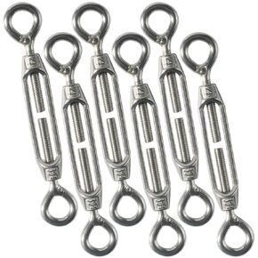 M4 Eye & Eye/O to O Turnbuckle 304 Stainless Steel, Hardware Kit for Wire Rope Tension Heavy Duty, for Sun Shade, Tent Installation, Anti-Rust, 6 Packs
