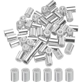 uxcell 1/4" 6mm Aluminum Crimping Loop Sleeve Single Round Ferrule for Wire Rope Cable Line End, Silver 50pcs