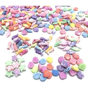 500pcs Assorted Acrylic Beads Mini Sea Shell Fish Starfish Spacer Beads with Hole for Jewelry Making DIY Craft Accessories, 8~15 mm