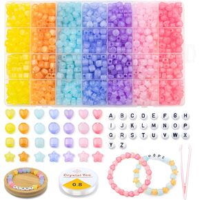مجموعة صنع أساور الخرز، 996 قطعة من أساور الصداقة المصنوعة من الأكريليك DIY مجموعة أدوات صنع المجوهرات للفتيات البالغات، بما في ذلك ملقط على شكل نجمة مربعة مستديرة على شكل قلب ولوحة خرز وخيوط مرنة in Kuwait
