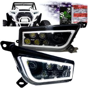 SLK-Lights RZR LED Headlight compatible with Polaris General, Polaris RZR 900s, Polaris razor 1000 XP Turbo (Fits: 2015-2021) (Black Halo)