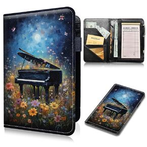 Server Books for Waitress,PU Leather Server Book Wallet with Zipper Pocket for Waiter Waitstaff Organizer Book Fit Server Apron,Wildflowers Bee