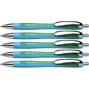 Schneider Slider Rave XB (Extra Broad) Ballpoint Pen, Refillable + Retractable, 1.4 mm, Light Blue Barrel, Black Ink, Box of 5 Pens (132501)