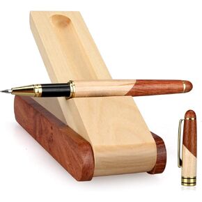 Luxury Wooden Ballpoint Pen Gift Set with Business Pen Case Display, Nice Writing Pen with Box and Gel Ink Refills Fancy Business Wood Pen Stand for Men Women Designer Cool Executive Pen