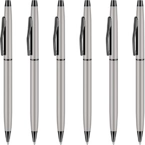 Unibene 6 Pack Silver Slim Mental Ballpoint Pens Medium Point(1 mm) - Black ink, Nice Gift for Business Office Students Teachers Wedding Christmas
