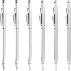 Unibene 6 Pack Silver Slim Mental Ballpoint Pens Medium Point(1 mm) - Black ink, Nice Gift for Business Office Students Teachers Wedding Christmas