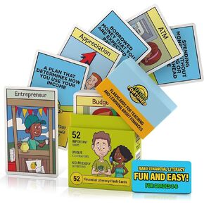 Financial Literacy Flash Cards - 52 Educational Game Cards - Money Learning Resources - Learn Cashflow, Stock, Saving, Budget & More - Great for Teaching Kids in Middle School