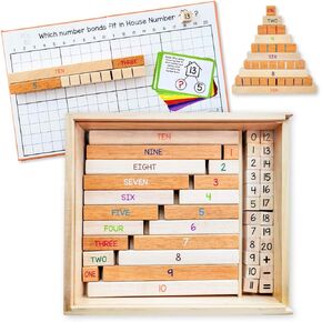 LITTLE BUD KIDS House of Number Buddies Math Game, a Number Bonds Math Toy with Number Rods and Addition & Subtraction Flash Cards, a Montessori Material for Kids 4-8 Years Old