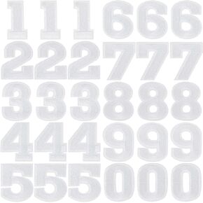 30 Pieces White Number 0 to 9 Patches Iron On Number Appliques Sew On Decals for Jerseys Varsity Jacket Fabric Embroidered DIY Decorations Craft Project Accessories,1.25 Inches