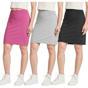 Real Essentials 3 Pack: Women's 20" Golf Skirts Knee Length Skorts Athletic Long Active Casual Pockets (Available in Plus)