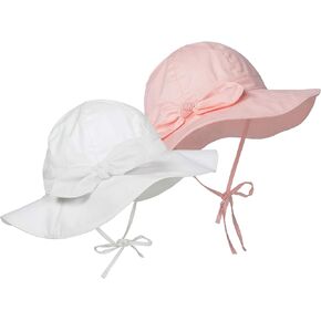 2 Pack Baby Sun Hat UPF 50+ Sun Protection Newborn Infant Sun Hat Wide Brim Baby Girl Sun Hat Cute Beach Sun Hats for Baby