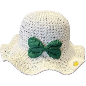 Yanmucy Baby Girl Straw Hat Toddler Sun Hat with Bow Foldable Infant Summer Beach Protection Hat Wide Brim Cap for 1-4 Years