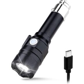 مصباح يدوي صغير قابل لإعادة الشحن مع ولاعة سجائر للسيارة بقوة 12 فولت وشحن USB C لحالات طوارئ المركبات الآلية، وهروب السيارة، وفي الهواء الطلق، والاستخدام اليومي