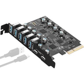 PCIe to USB 7-Ports (2X USB C - 5 USB A) Expansion Card with 10 Gbps Bandwidth PCI Express Add on Card PC Internal USB 3 hub for Windows 10/8/7 and Mac OS 10.8.2 Above