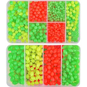 Assorted Fishing Beads Set, 1000pcs Fishing Bait Eggs Glow Soft Beads Oval Round Shape Luminous Beads Fishing Gears Fishing Rig Bead for Surf Saltwater Trout Salmon Catfish Fishing