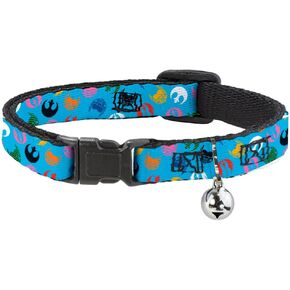 Buckle-Down Star Wars Cat Collar, Breakaway Collar with Bell, Star Wars Jedi Order and Rebel Alliance Icons Scattered, 8.5 to 12 Inches 0.5 Inch Wide