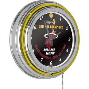 Trademark Global Neon Clock - Retro Miami Heat 2013 NBA Champions Analog Wall Clock with Pull Chain - for Kitchen, Garage, Game Room, or Home Bar