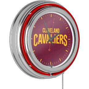 Trademark Global Neon Clock - Retro Cleveland Cavaliers Fade Analog Wall Clock with Pull Chain - for Kitchen, Garage, Game Room, or Home Bar
