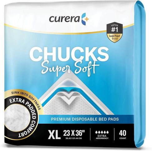 وسادات سرير فائقة النعومة من تشوكس، وسادات سلس البول للبالغين مقاس 23x36 للاستخدام مرة واحدة - وسادات كبيرة للتبول للاستعمال مرة واحدة للأطفال والبالغين وكبار السن مع طبقة علوية ناعمة - وسادات داخلية لسرير تشوكس ذات قدرة إضافية على الامتصاص [40 وسادة] in Kuwait