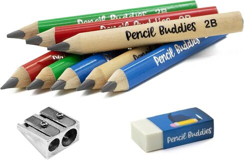Short Jumbo Kids Pencils for Preschoolers, Kindergarten, Toddlers & Beginners - 8 Triangular Pencils & Sharpener, Fat Pencils for Kindergarten, 2B, Jumbo Pencils, Kids Pencils, Ages 2-6 (Multi Color) in Saudi Arabia