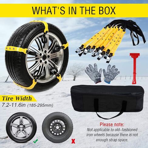 Snow Chains, Snow Tire Chains Car Anti Slip Adjustable Anti-Skid Chains Car Tire Snow Chains for Car/SUV 10Pcs (Yellow-1) Truck Width 7.3"-11.7"(185mm-295mm) in Saudi Arabia