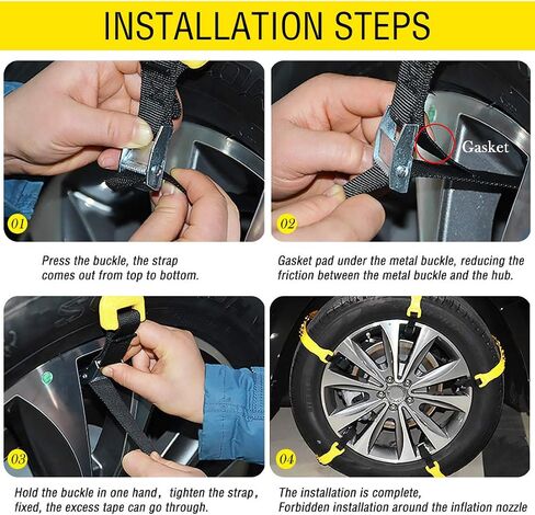 Snow Chains, Snow Tire Chains Car Anti Slip Adjustable Anti-Skid Chains Car Tire Snow Chains for Car/SUV 10Pcs (Yellow-1) Truck Width 7.3"-11.7"(185mm-295mm) in Saudi Arabia