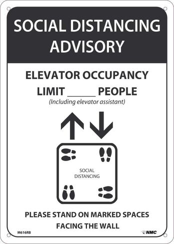 NMC M615PB Social DISTANCING Advisory Elevatory OCCUPANY, Sign, 14 X 10 X 0.005, Pressure Sensitive Vinyl .0045 in Saudi Arabia