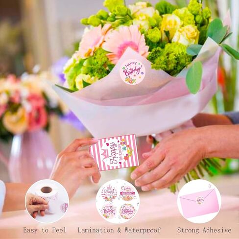 Happy Birthday Tags with String, 100PCS Floral Hanging Labels 500PCS 1.5" Adhesive Labels for Happy Birthday Business Personal Decorative Gift Wrapping in Kuwait