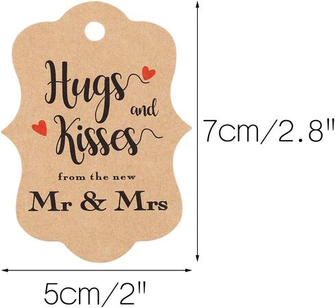 100 قطعة من بطاقات هدايا الزفاف من jijAcraft، بطاقات هدايا من ورق الكرافت مع سلسلة، عناق وقبلات بنية مخصصة من علامات تغليف هدايا السيد والسيدة الجديدة لحفلات الزفاف، وحفلات الزفاف، والذكرى السنوية in Kuwait