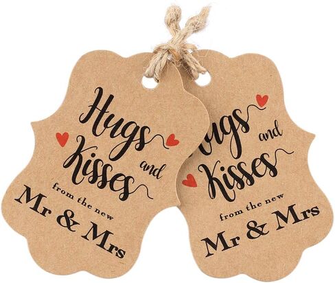 100 قطعة من بطاقات هدايا الزفاف من jijAcraft، بطاقات هدايا من ورق الكرافت مع سلسلة، عناق وقبلات بنية مخصصة من علامات تغليف هدايا السيد والسيدة الجديدة لحفلات الزفاف، وحفلات الزفاف، والذكرى السنوية in Kuwait