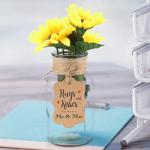 100 قطعة من بطاقات هدايا الزفاف من jijAcraft، بطاقات هدايا من ورق الكرافت مع سلسلة، عناق وقبلات بنية مخصصة من علامات تغليف هدايا السيد والسيدة الجديدة لحفلات الزفاف، وحفلات الزفاف، والذكرى السنوية in Kuwait