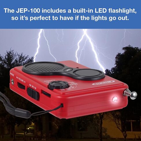 JENSEN JEP-100 Portable AM/FM Weather Band Radio with Flashlight, Compact Size Emergency Radio, Receives Broadcast by NOAA on All 7 Weather Band Frequencies in Saudi Arabia
