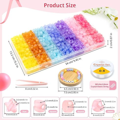 مجموعة صنع أساور الخرز، 996 قطعة من أساور الصداقة المصنوعة من الأكريليك DIY مجموعة أدوات صنع المجوهرات للفتيات البالغات، بما في ذلك ملقط على شكل نجمة مربعة مستديرة على شكل قلب ولوحة خرز وخيوط مرنة in Kuwait