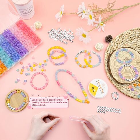 مجموعة صنع أساور الخرز، 996 قطعة من أساور الصداقة المصنوعة من الأكريليك DIY مجموعة أدوات صنع المجوهرات للفتيات البالغات، بما في ذلك ملقط على شكل نجمة مربعة مستديرة على شكل قلب ولوحة خرز وخيوط مرنة in Kuwait