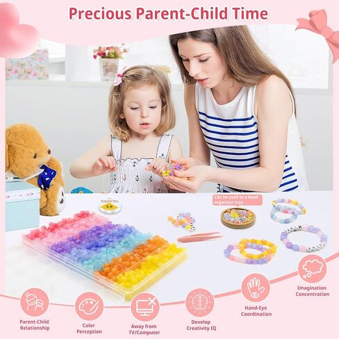 مجموعة صنع أساور الخرز، 996 قطعة من أساور الصداقة المصنوعة من الأكريليك DIY مجموعة أدوات صنع المجوهرات للفتيات البالغات، بما في ذلك ملقط على شكل نجمة مربعة مستديرة على شكل قلب ولوحة خرز وخيوط مرنة in Kuwait