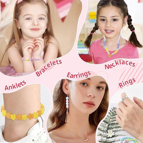 مجموعة صنع أساور الخرز، 996 قطعة من أساور الصداقة المصنوعة من الأكريليك DIY مجموعة أدوات صنع المجوهرات للفتيات البالغات، بما في ذلك ملقط على شكل نجمة مربعة مستديرة على شكل قلب ولوحة خرز وخيوط مرنة in Kuwait