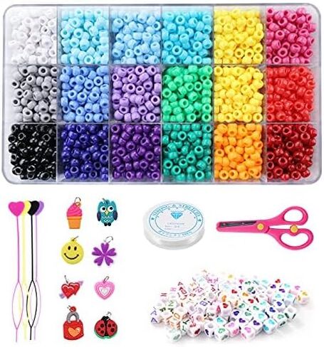 طقم خرز المهر، 3000 قطعة 9 ملم طقم خرز المهر في 18 لونًا مع خرز الحروف، خرز الحب وسلسلة مرنة لتضفير الشعر DIY سوار قلادة سلسلة مفاتيح وصناعة المجوهرات in Kuwait