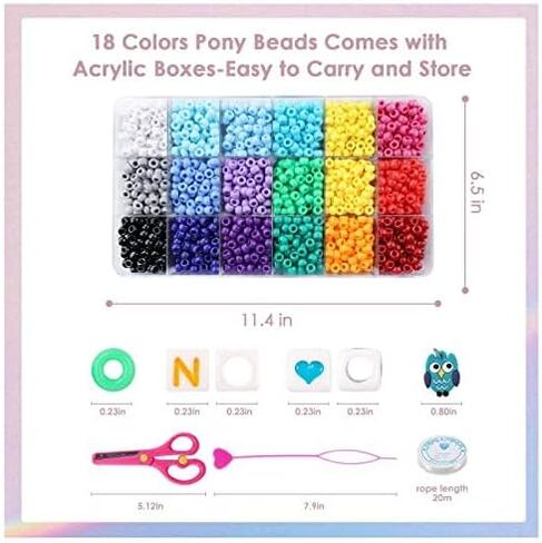 طقم خرز المهر، 3000 قطعة 9 ملم طقم خرز المهر في 18 لونًا مع خرز الحروف، خرز الحب وسلسلة مرنة لتضفير الشعر DIY سوار قلادة سلسلة مفاتيح وصناعة المجوهرات in Kuwait