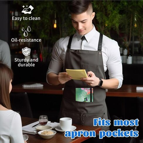 كتاب خادم للنادلة، كتب النادل من جلد البولي يوريثان مقاس 5x9 بوصة، منظم فحص ضيوف المطعم ومحفظة خادم جيب كبيرة الحجم بسحاب لمئزر النادلة، الطائر الطنان in Saudi Arabia