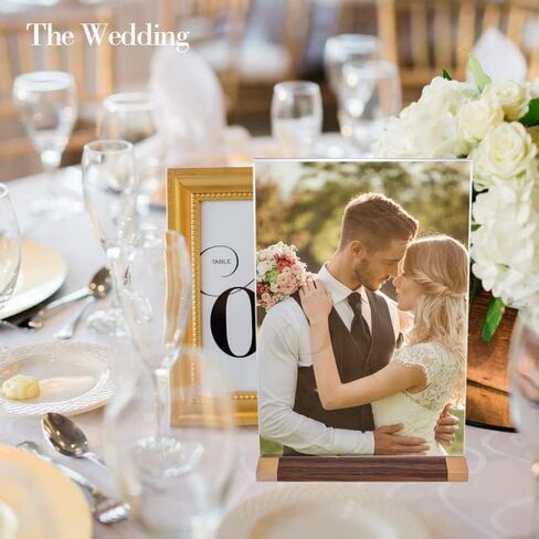 حاملات لافتات أكريليك بقاعدة خشبية - 3 عبوات مقاس 5 × 7 بوصة على شكل حرف T إطارات شفافة مزدوجة الجوانب لعرض قائمة الطاولة وعرض الطيارة in Kuwait