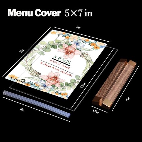 حاملات لافتات أكريليك بقاعدة خشبية - 3 عبوات مقاس 5 × 7 بوصة على شكل حرف T إطارات شفافة مزدوجة الجوانب لعرض قائمة الطاولة وعرض الطيارة in Kuwait