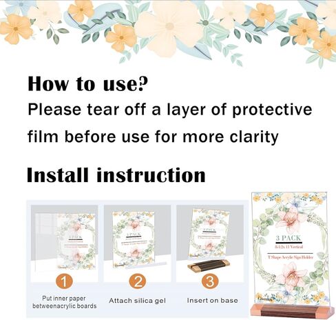 حاملات لافتات أكريليك بقاعدة خشبية - 3 عبوات مقاس 5 × 7 بوصة على شكل حرف T إطارات شفافة مزدوجة الجوانب لعرض قائمة الطاولة وعرض الطيارة in Kuwait