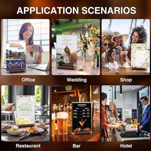 حاملات لافتات أكريليك بقاعدة خشبية - 3 عبوات مقاس 5 × 7 بوصة على شكل حرف T إطارات شفافة مزدوجة الجوانب لعرض قائمة الطاولة وعرض الطيارة in Kuwait