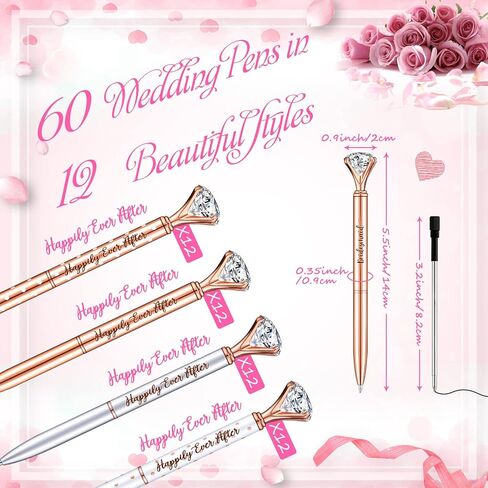 Yexiya الزفاف دش الأقلام الأقلام الماس الزفاف الكريستال أقلام بسعادة من أي وقت مضى بعد الأقلام بلينغ المعادن الحبر الأسود أقلام الحبر الوردي الأقلام الذهبية لاستحمام الزفاف النساء الفتيات هدية مكتب العرض (24 جهاز كمبيوتر شخصى) in Kuwait
