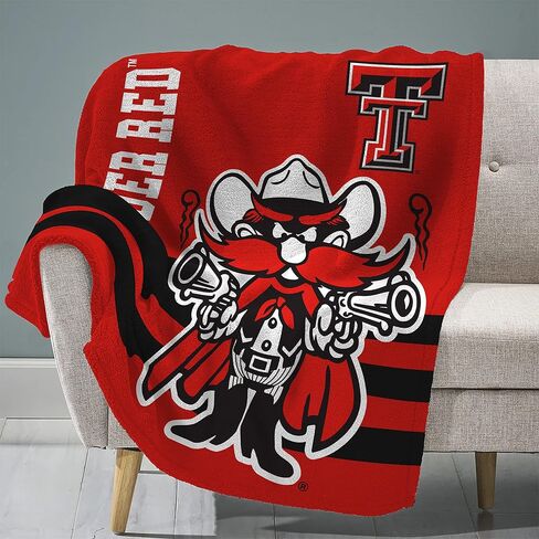 Sleep Squad Texas Tech Red Raiders Raider Red Mascot 60" x 80" Raschel Plush Blanket – A Collegiate Mascot Throw in Saudi Arabia
